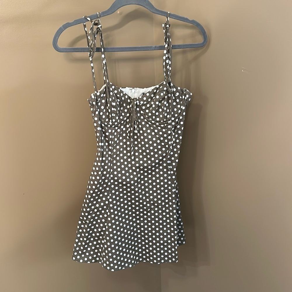 Majorelle olive green polka dot mini dress size M